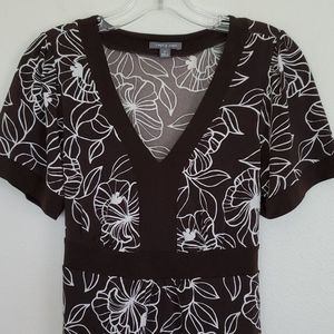Apt. 9 Brown & Cream Floral Print Top.- M